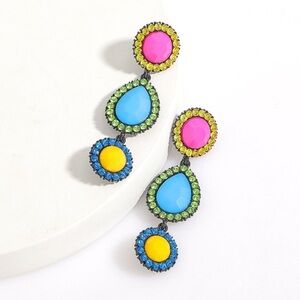 Candy Bright Bold Drop Statement Earrings Pink Blue Yellow Pierced
